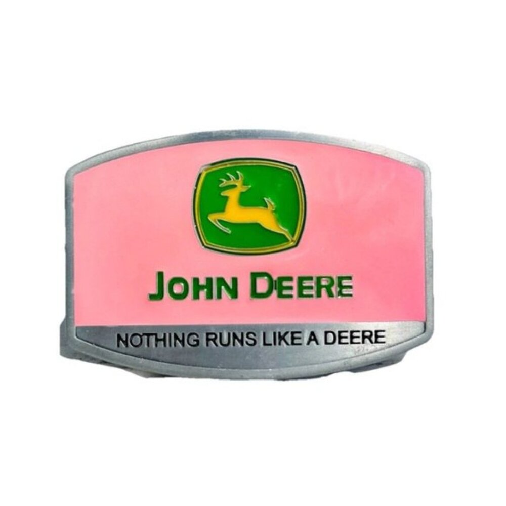John Deere Pink Enamel Belt Buckle Nothing Runs Like A Deere”